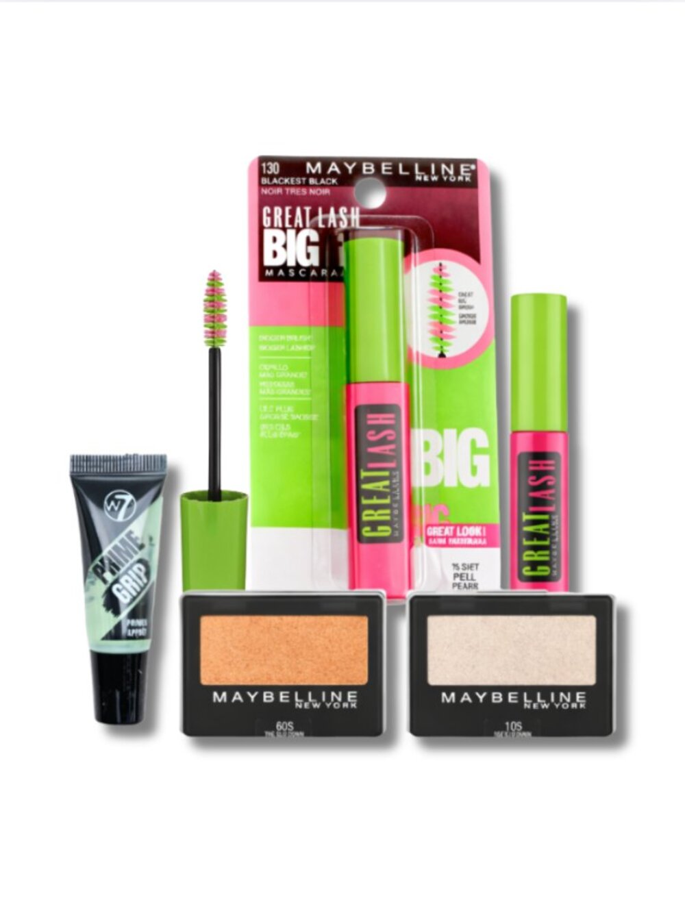 TWO Maybelline Great Lash Mascara Blackest Black + 2 Shadows + Eye Primer NEW